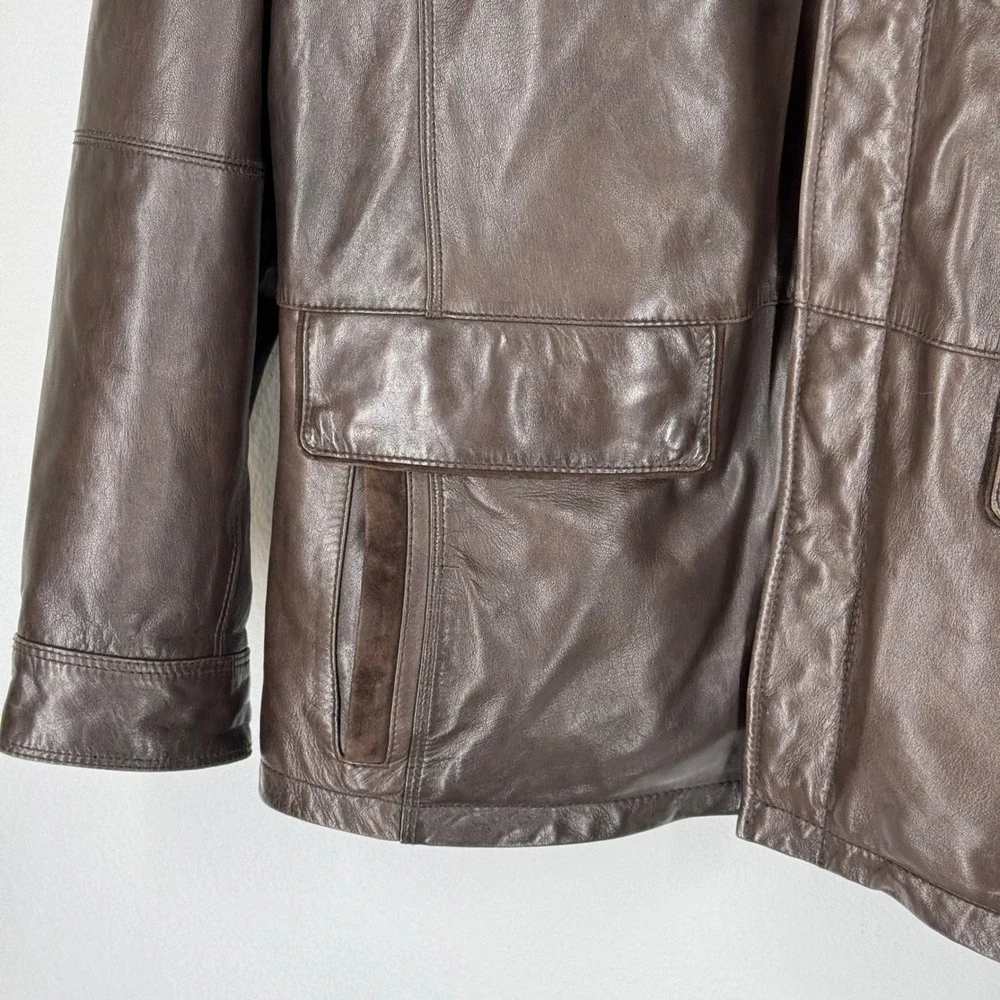 Daniel Cremieux 90s Brown Lambskin Leather Jacket Coat Mens XL Long Field‎ Chore